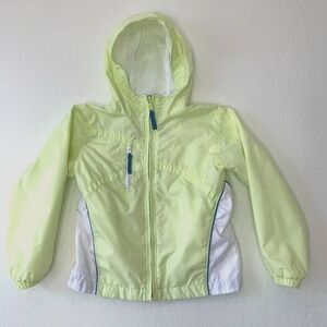 COLUMBIA Youth Size 6/6X Hooded Jacket Windbreaker Full Zip Up Yellow Teal White